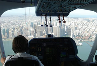 Zeppelin flying towards San Francisco