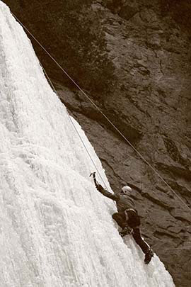 An ice climbing waterfall