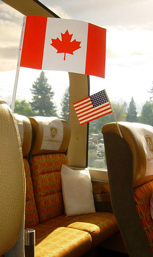 High-backed seats in GoldLeaf Dome with inaugural flags