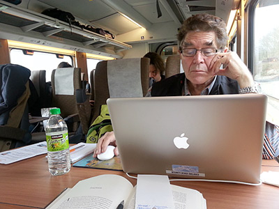 Amtrak passenger at computer