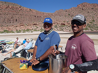 Cooking beach camp dinner