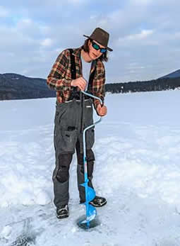 Duffy Lake drilling ice fishing hole