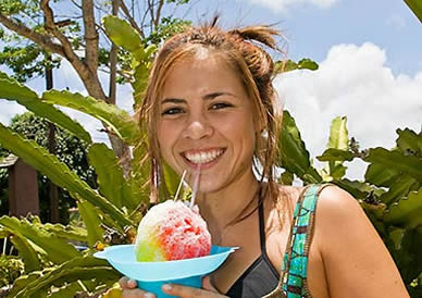 Enjoying a shave ice in Hawaii