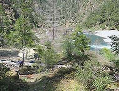 Illinois River rafting campsite overlooking the Illinois