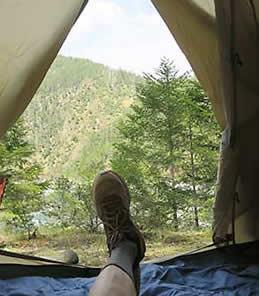 Illinois River rafting kicking back at camp