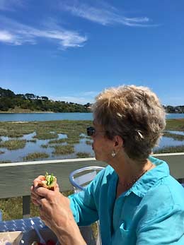 Eating lunch on houseboat deck