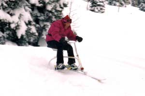 John Hoefling riding a akibob at Grand Targhee